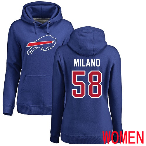 NFL Women Buffalo Bills #58 Matt Milano Royal Blue Name and Number Logo Pullover Hoodie Sweatshirt->women nfl jersey->Women Jersey